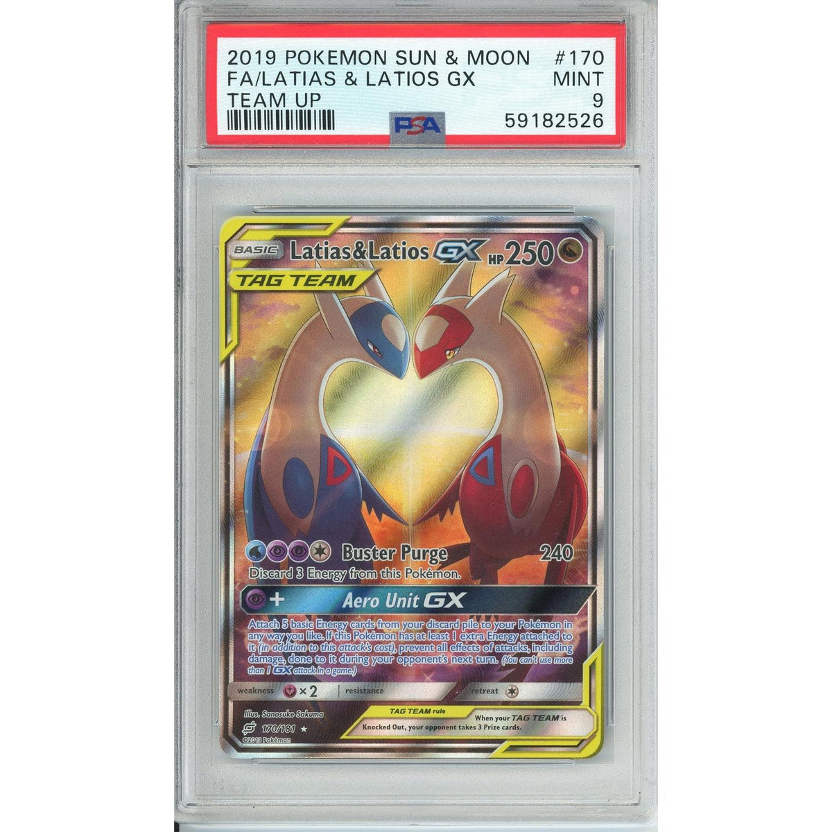 Pokemon Graded: Latias & Latios Gx 170/181 Sun & Moon Team Up (2019) Full Art Holo PSA 9