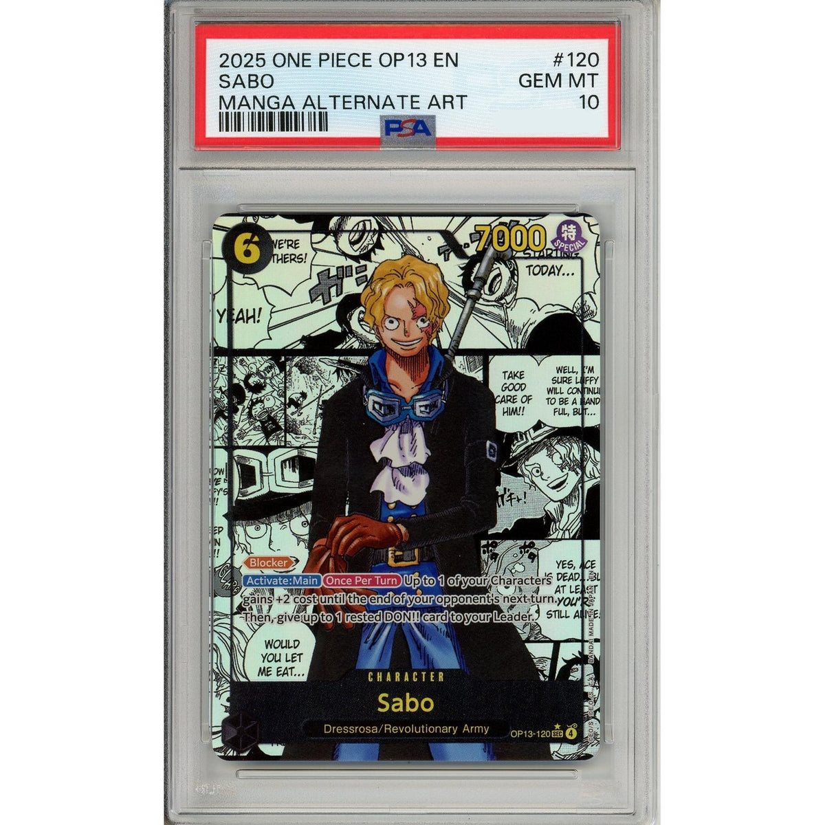 One Piece Graded: Sabo Manga Alt Art Op13-120 Carrying On His Will PSA 10