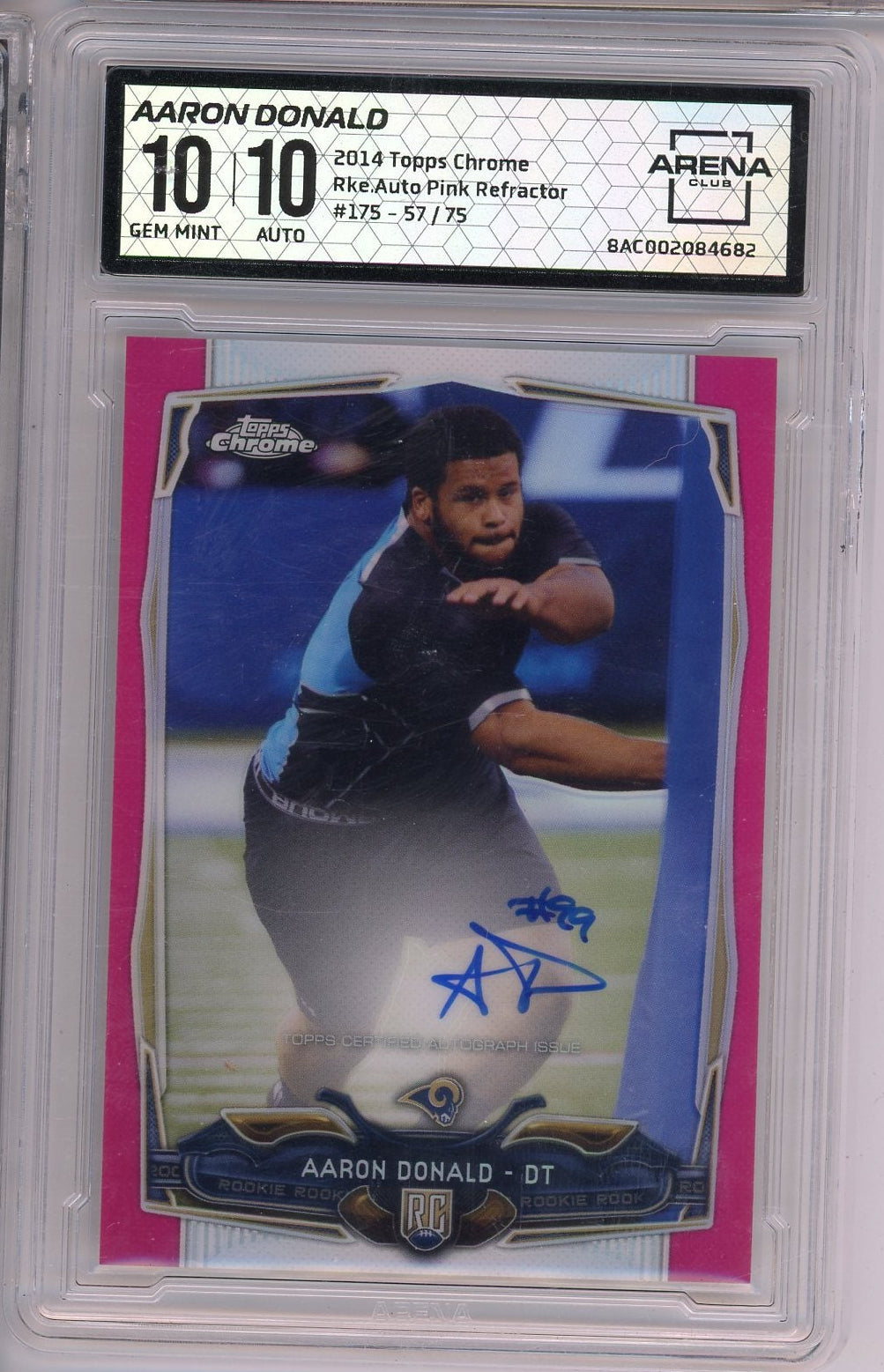 Aaron Donald 2014 Topps Chrome Rookie Autograph Pink Refractor #'D 57/75 Arena 10 / 10