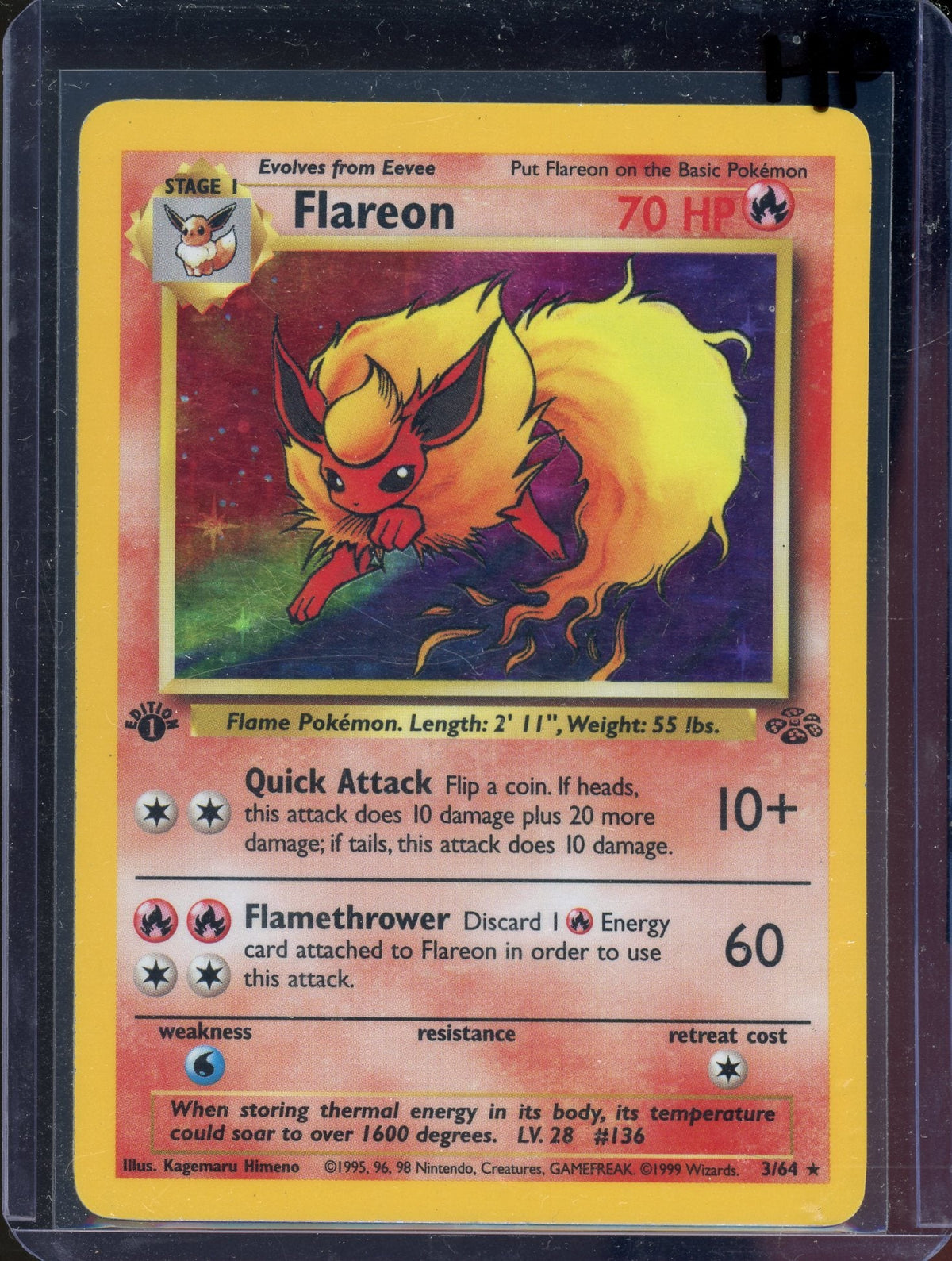 Flareon 3/64 Jungle Holo Rare 1St Edition English - Hp