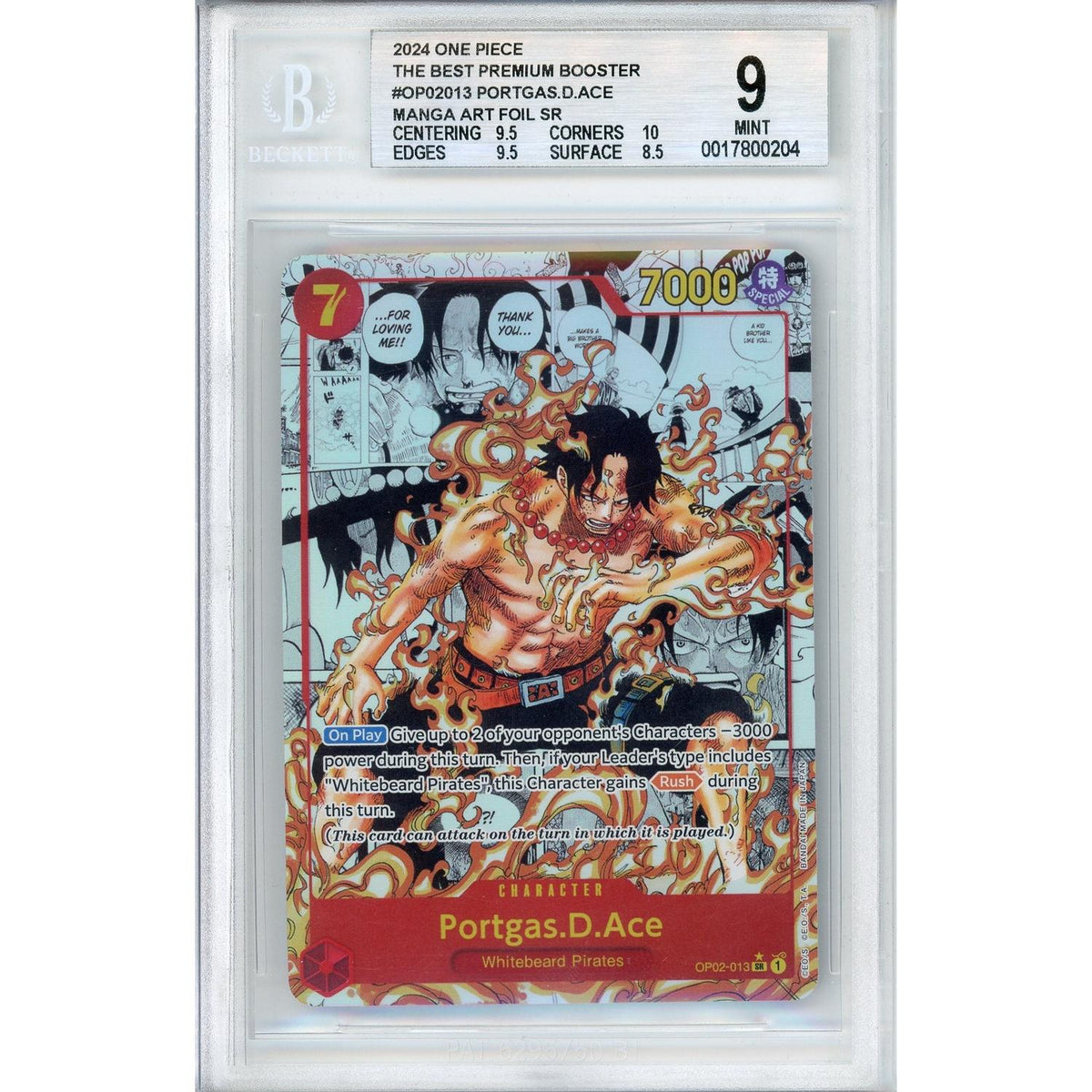 One Piece Graded: Portgas D. Ace Manga Alt Art Op02-013 The Best Beckett 9
