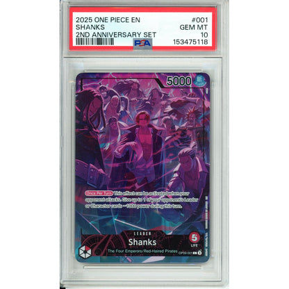 One Piece Graded: Shanks Leader Alt Art Op09-001 2Nd Anniversary Set PSA 10