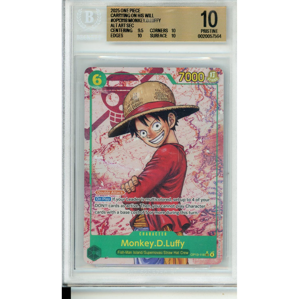 One Piece Graded: Monkey. D. Luffy Op13-118 2025 Alt Art Sec Beckett Pristine 10