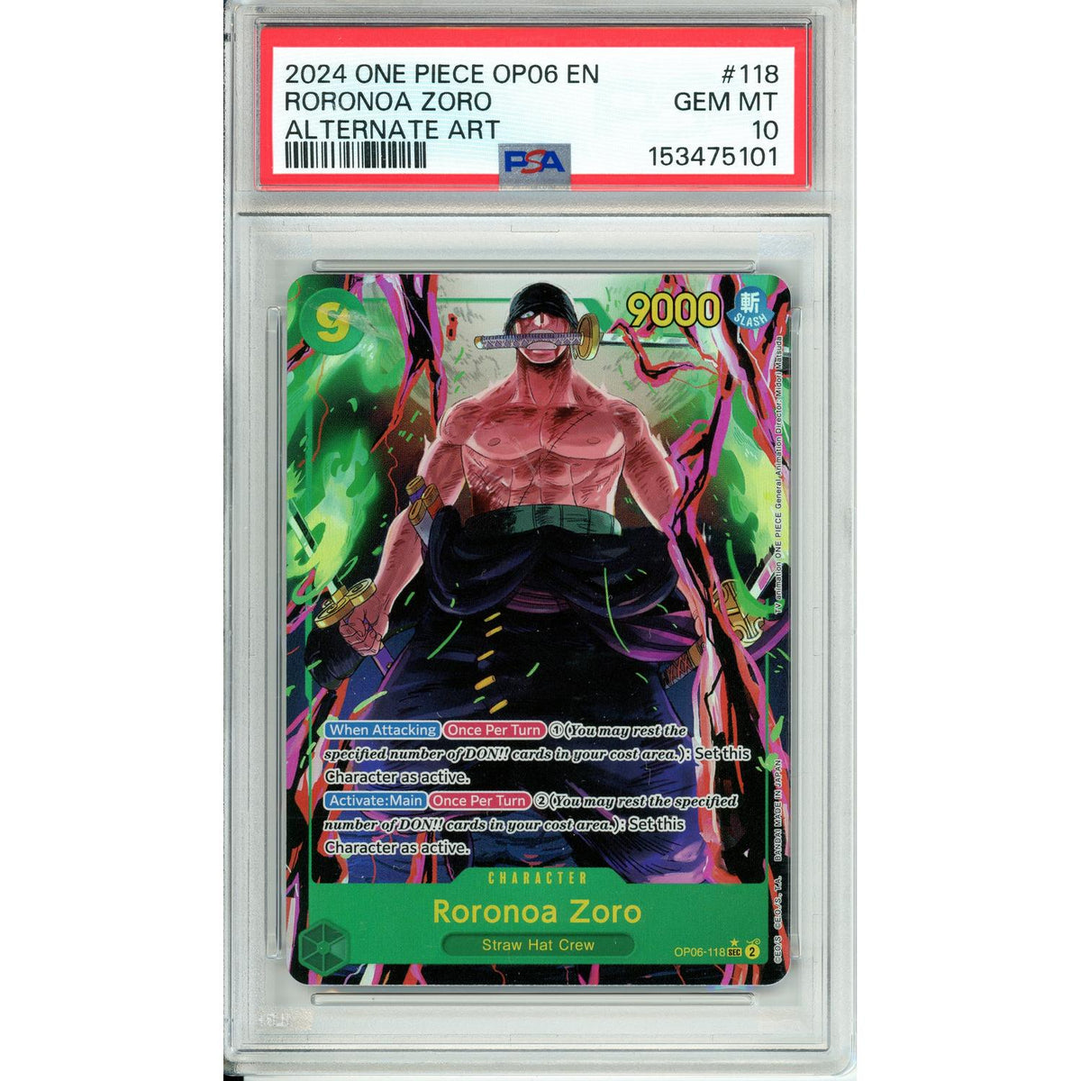 One Piece Graded: Roronoa Zoro #118 Op-06 Alt Art PSA 10
