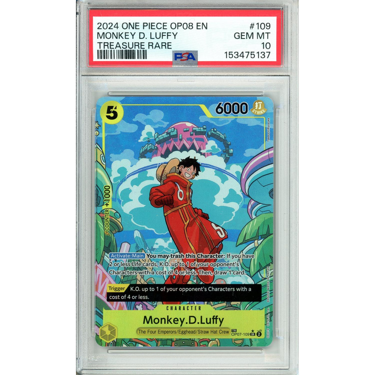 One Piece Graded: Monkey D. Luffy Op07-109 Treasure Rare PSA 10