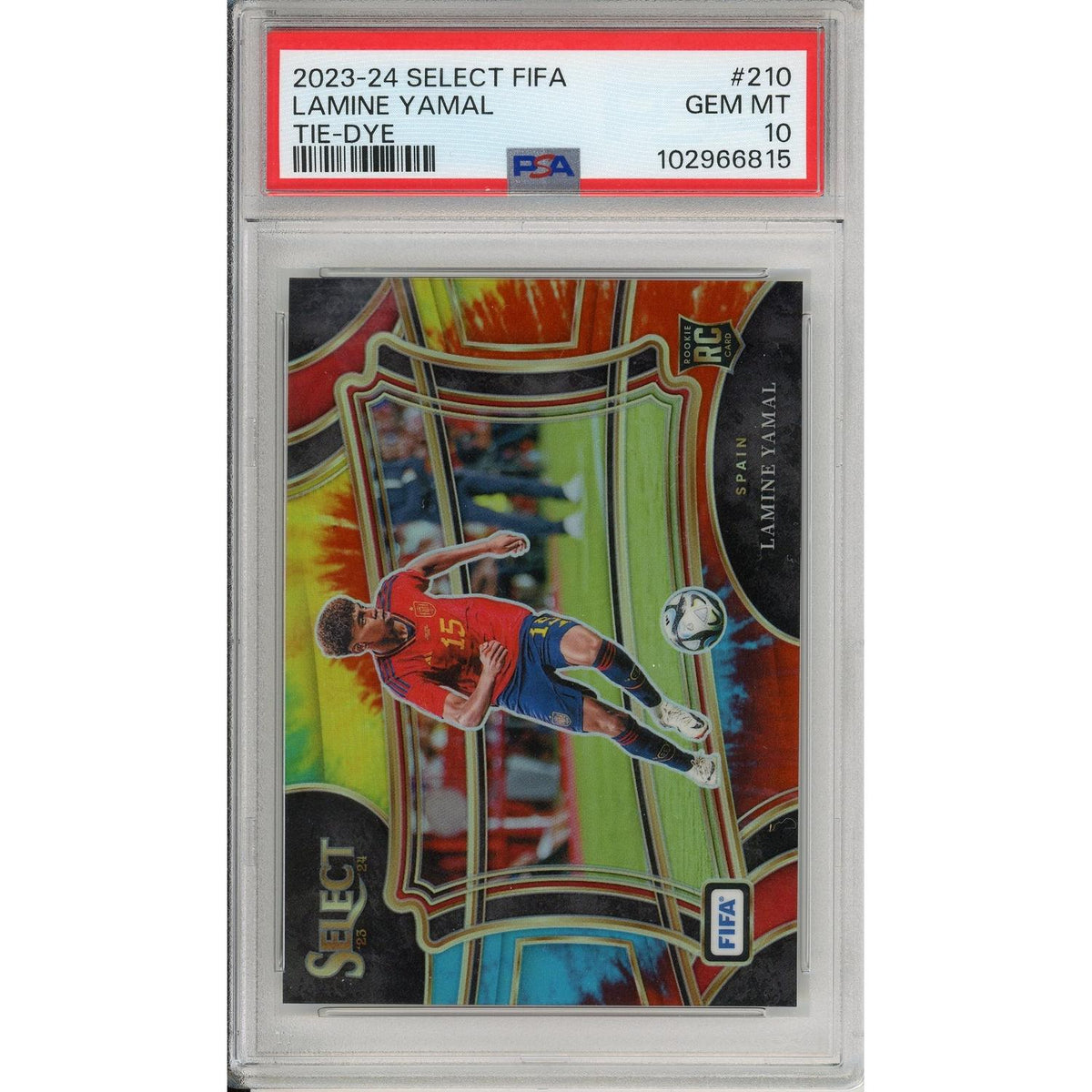 Graded Topps Now: 2023-24 Panini Select Fifa Tie-Dye Lamine Yamal #210 PSA 10