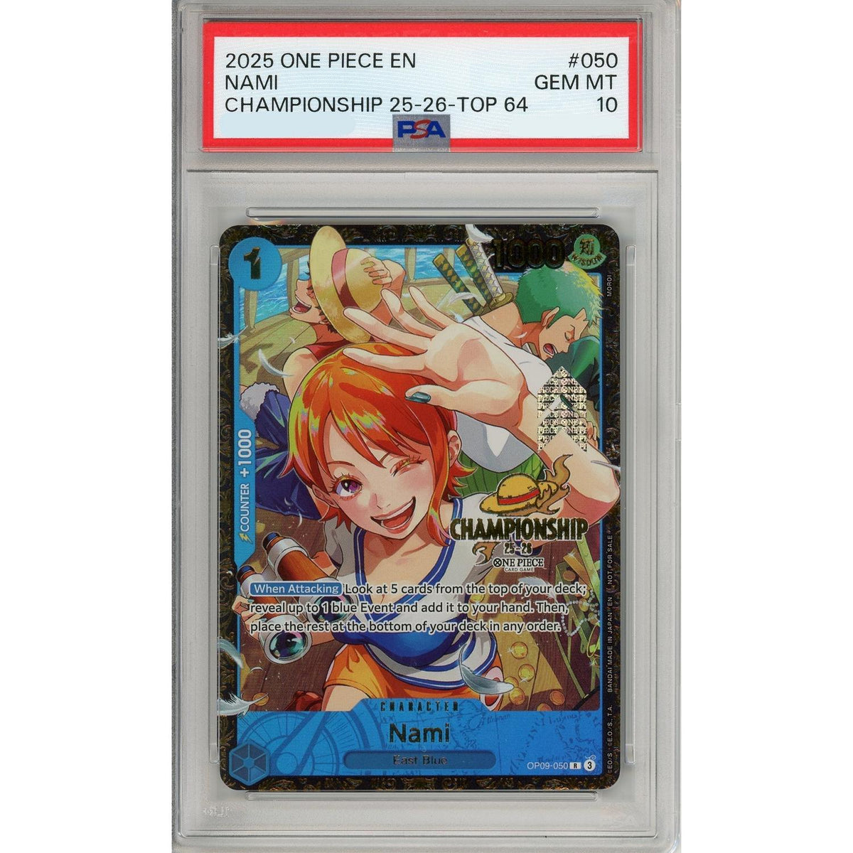 One Piece Graded: Nami Op09-050 Championship 25-26 Top 64 PSA 10