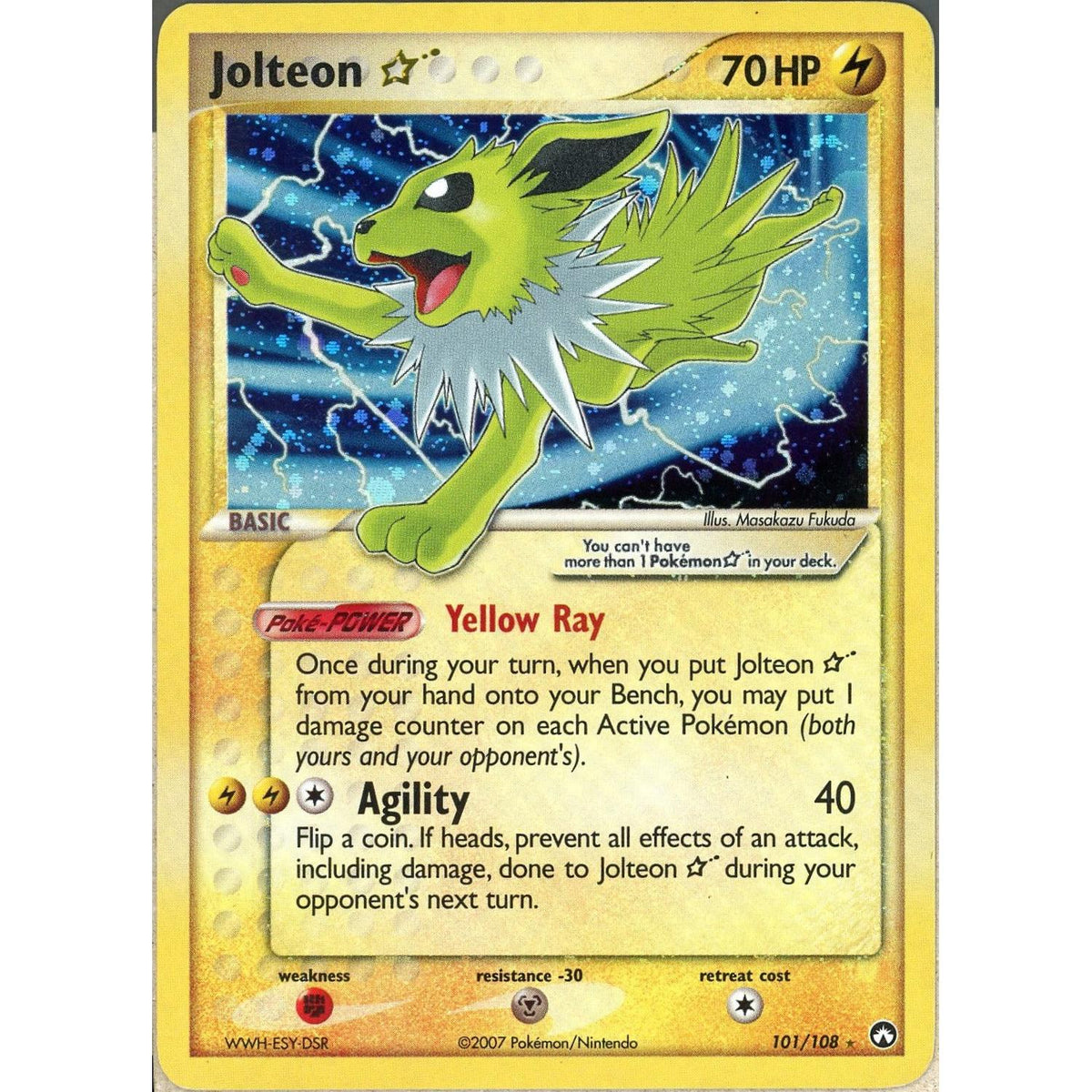 Pokemon Single: Jolteon Gold Star 101/108 Power Keepers 2007 (Hp) Holo