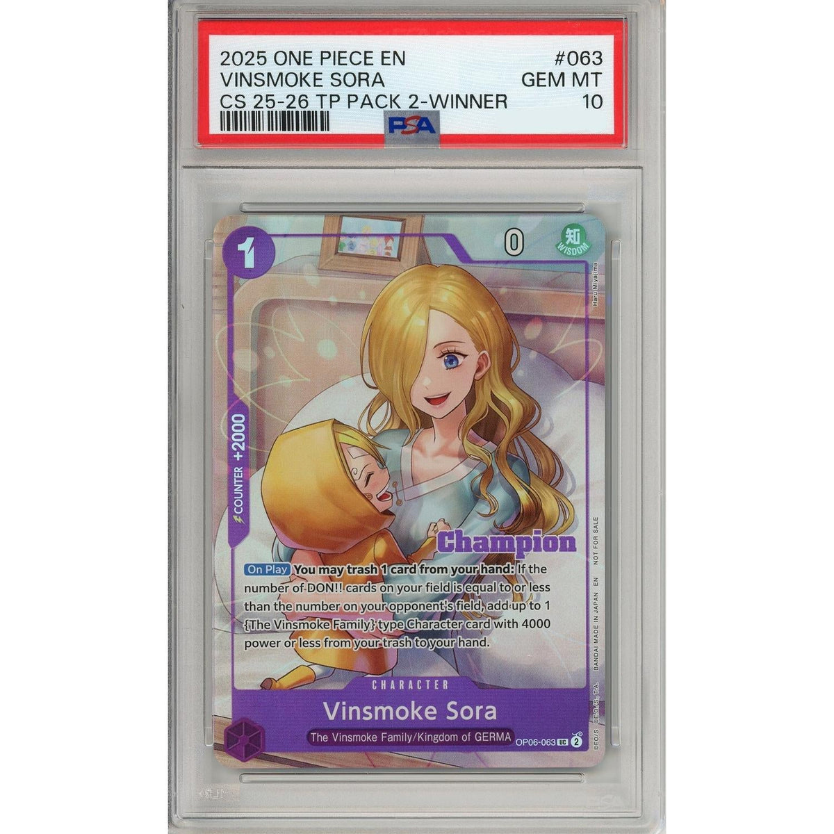 One Piece Graded: Vinsmoke Sora Op06-063 Championship 25-26 Winner PSA 10