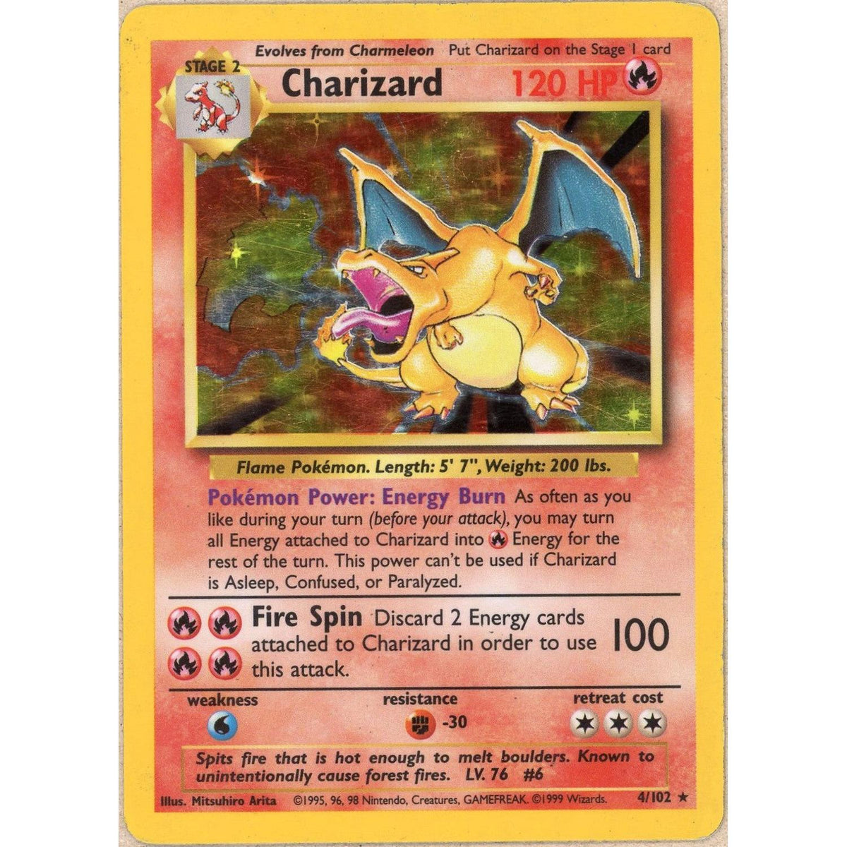 Pokemon Single: Charizard 4/102 Base Set (1999) Holo Mp