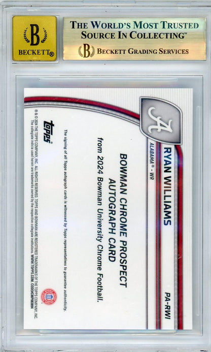 2024 Bowman Chrome University Prospect Autographs Black Refractors Ryan Williams #Parwi /10 /199 BGS 10