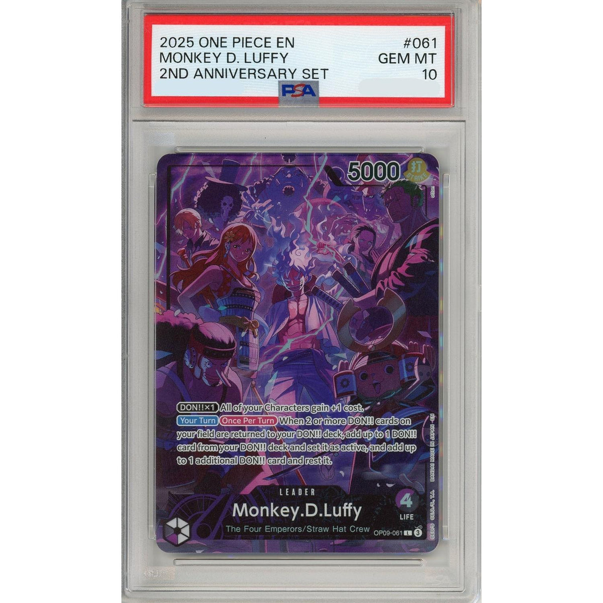 One Piece Graded: Monkey D. Luffy Leader Op09-061 2Nd Anniversary Set PSA 10