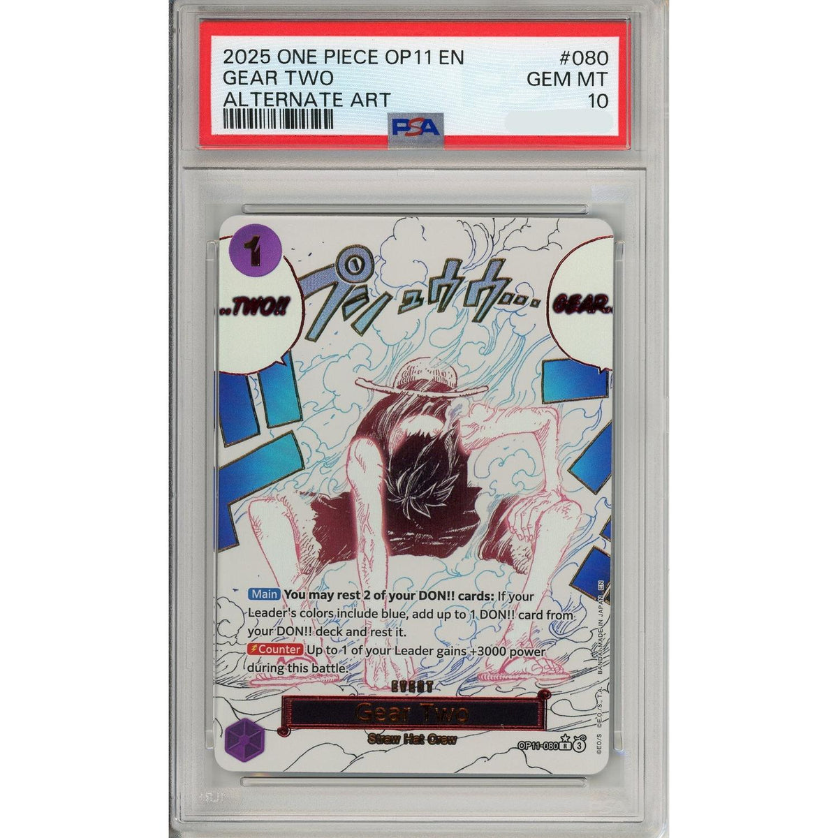 One Piece Graded: Gear Two Op11-080 Alternate Art Event Manga PSA 10