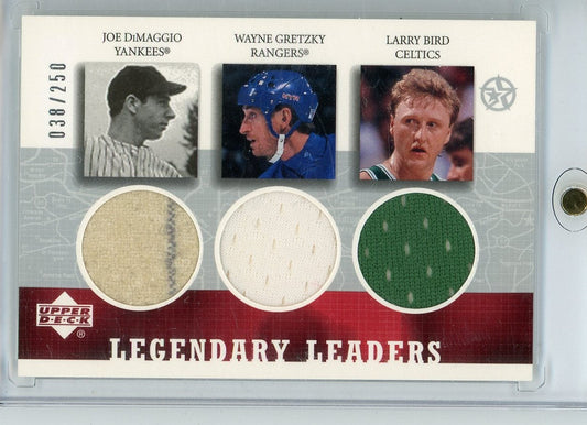 Joe Dimaggio Wayne Gretzky Larry Bird 2003 Upper Deck Legendary Leaders Triple Relic #'D 038/250