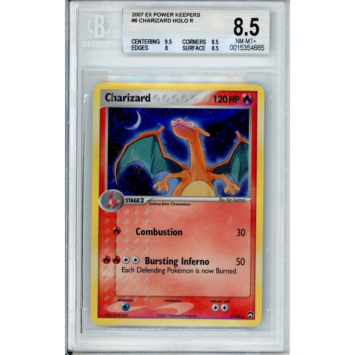 Pokemon Graded: Charizard 6/108 Ex Power Keepers (2007) Holo Beckett 8.5