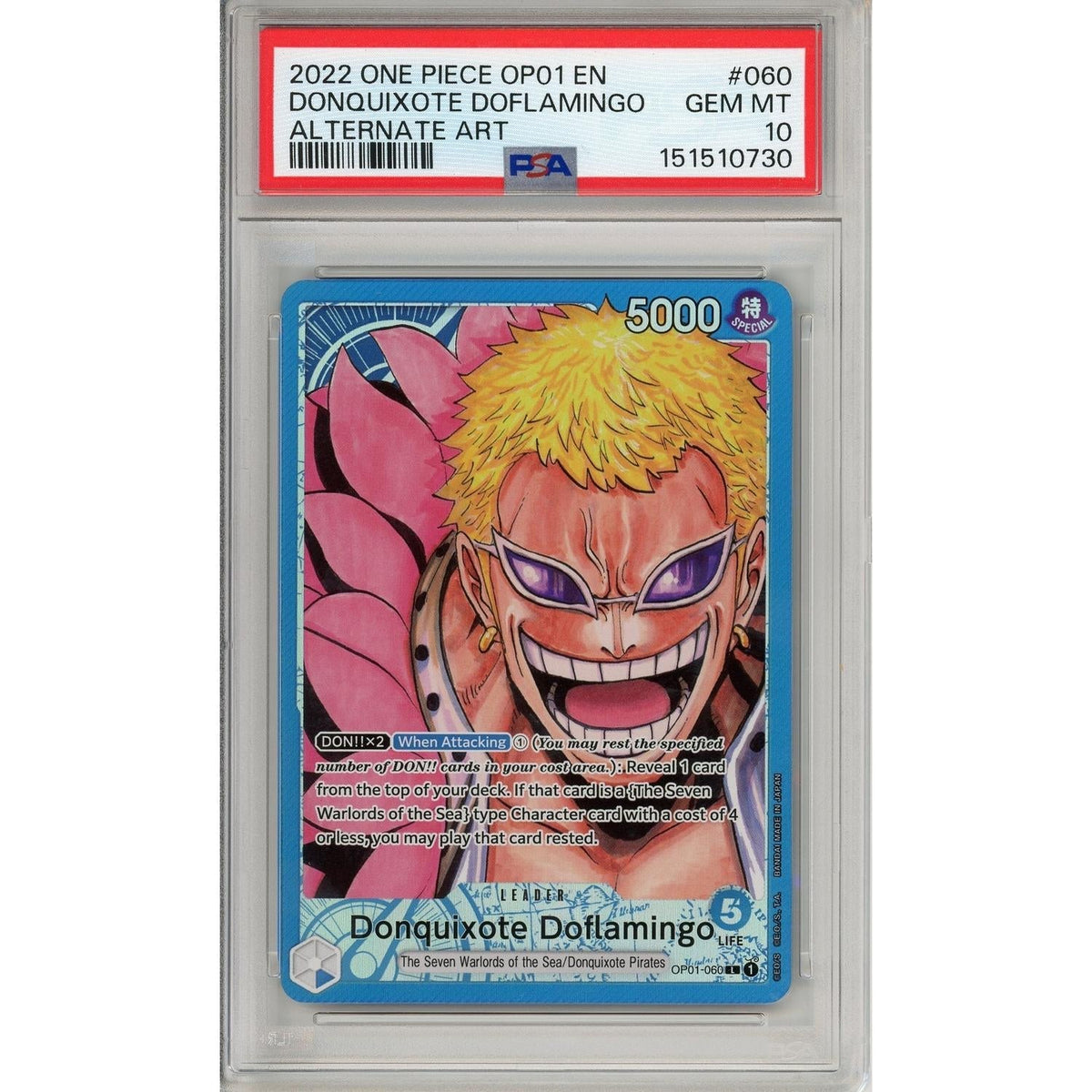 One Piece Graded: Donquixote Doflamingo Op01-060 Leader Alternate Art PSA 10