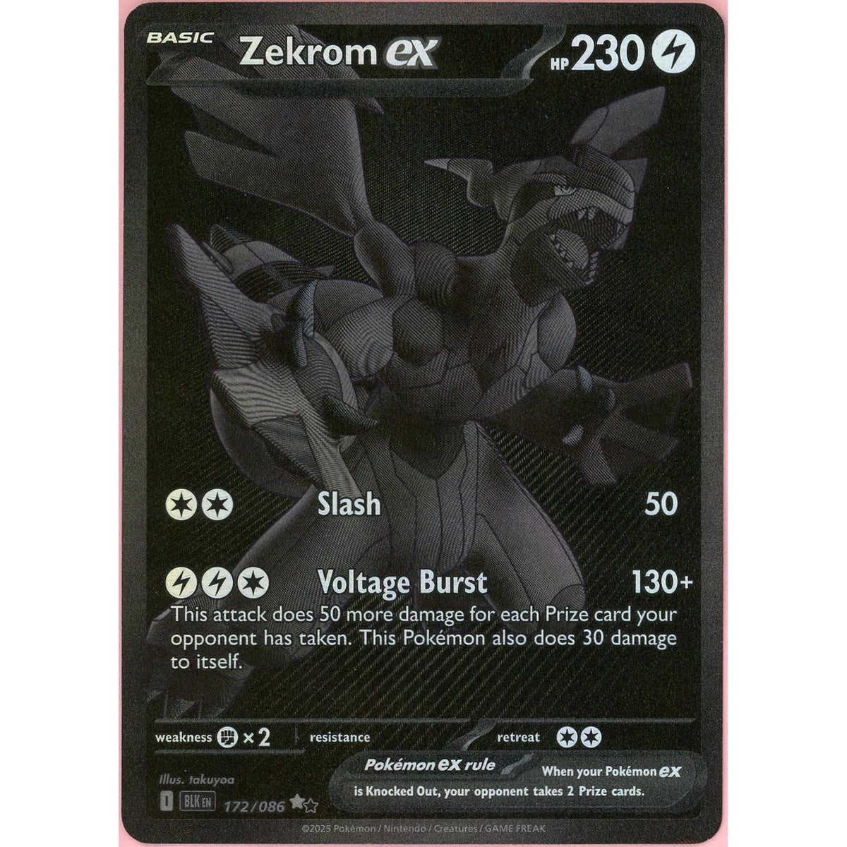Pokemon Single: Zekrom Ex 172/86 Black Bolt (2025) Black Monochrome Nm