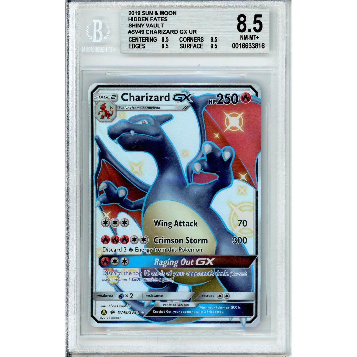 Pokemon Graded: Charizard Gx Sv49/Sv94 Hidden Fates (2019) Beckett 8.5