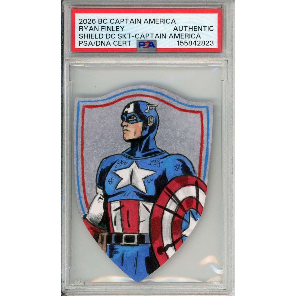 Shield Diecut Sketch Card: Signed Captain America Ryan Finley Authentic PSA/Dna Certified