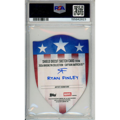 Shield Diecut Sketch Card: Signed Captain America Ryan Finley Authentic PSA/Dna Certified