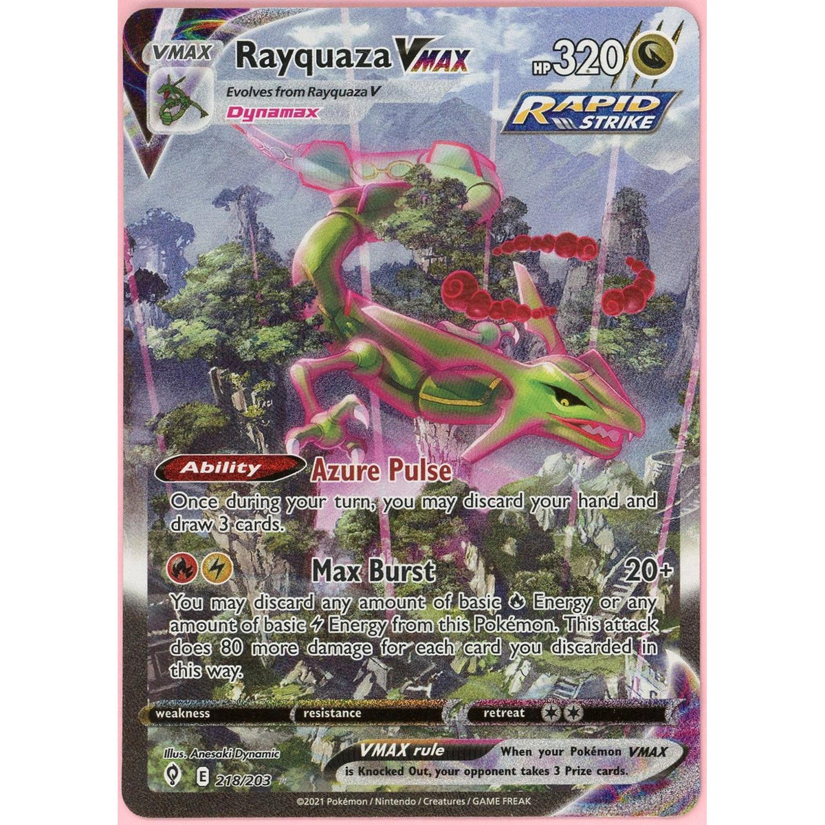 Pokemon Single: Rayquaza Vmax 218/203 Evolving Skies (2021) Full Art Lp
