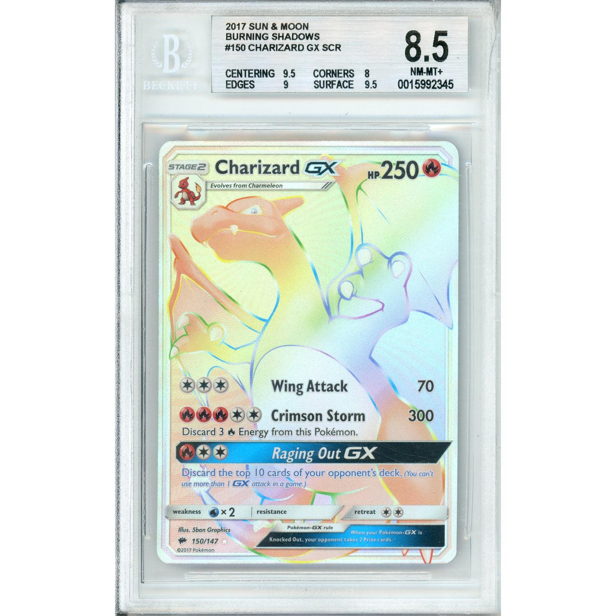 Pokemon Graded: Charizard Gx 150/147 Burning Shadows (2017) Beckett 8.5