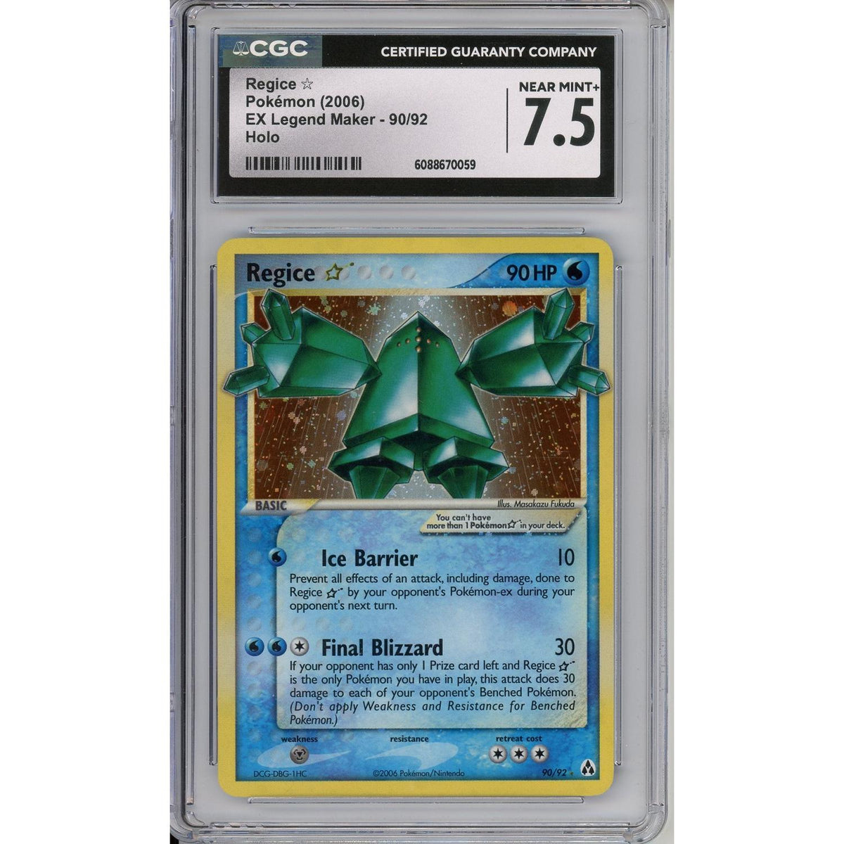 Pokemon Graded: Regice Gold Star 90/92 Ex Legend Maker (2006) Holo CGC 7.5