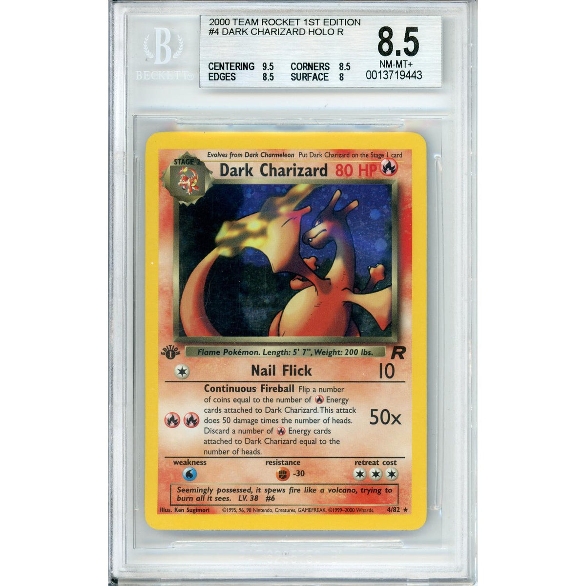 Pokemon Graded: Dark Charizard 1St Edition 4/82 Team Rocket (2000) Holo Beckett 8.5