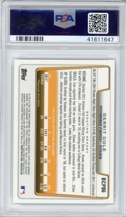 Gerrit Cole 2012 1St Bowman Chrome Autograph PSA 9