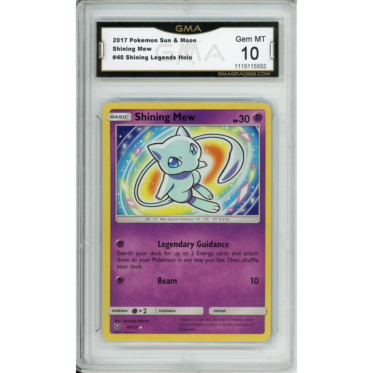 Pokemon Graded: Shining Mew 40/73 Shiny Legends Holo Gma 10