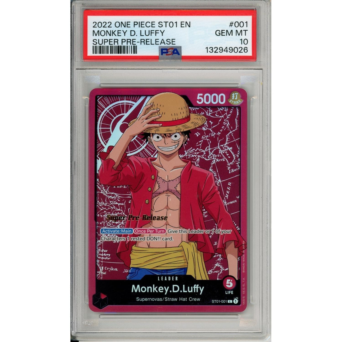 One Piece Graded: Monkey D. Luffy St01-001 Super Pre-Release PSA 10