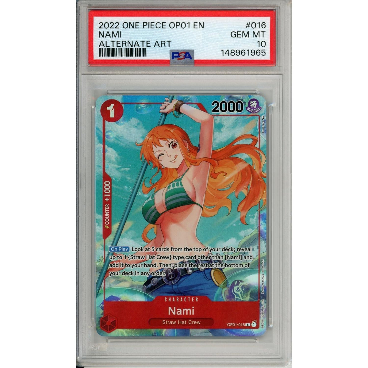One Piece Graded: Nami Op01-016 Alt Art (2022) PSA 10