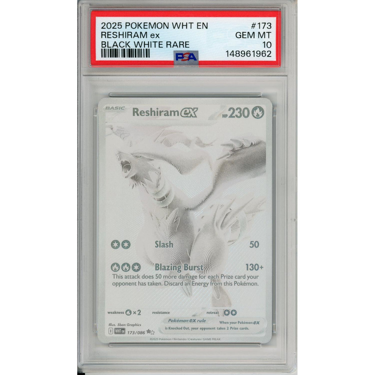 Pokemon Graded: Reshiram Ex 173/86 White Flare (2025) PSA 10