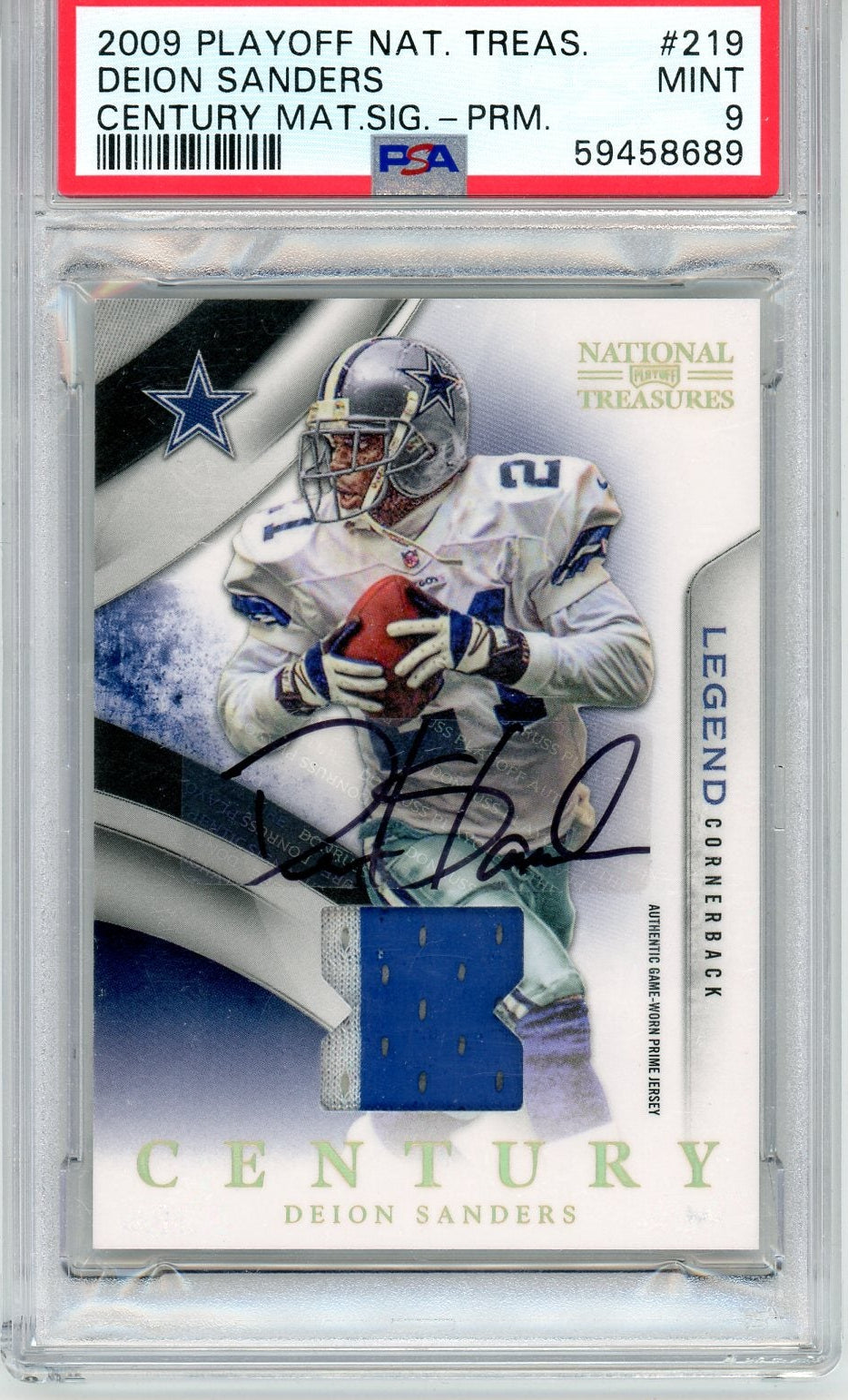 Deion Sanders 2009 Panini National Treasures Century Materials Signatures #'D 21/25 PSA 9 (Game-Used Patch)(Pop 1)