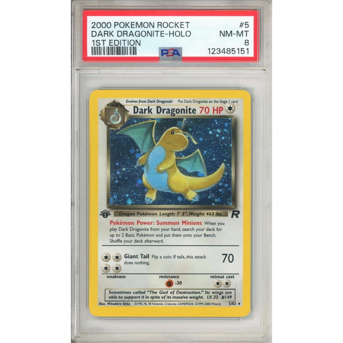 Pokemon Graded: Dark Dragonite 1St Edition 5/82 Team Rocket (2000) Holo PSA 8
