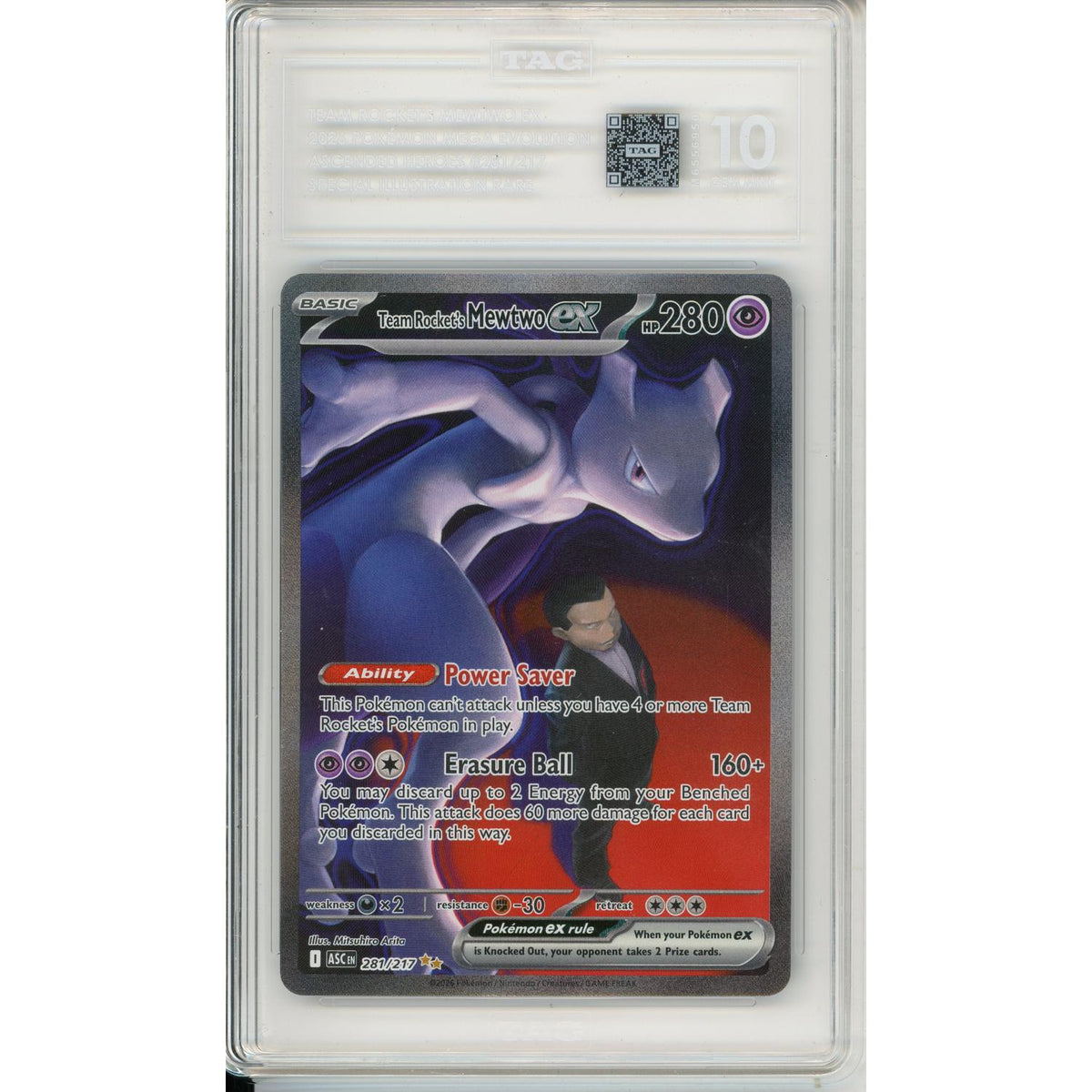 Pokemon Graded: Team Rocket's Mewtwo Ex 281/127 Mega Evolution (2026) Sir Tag 10