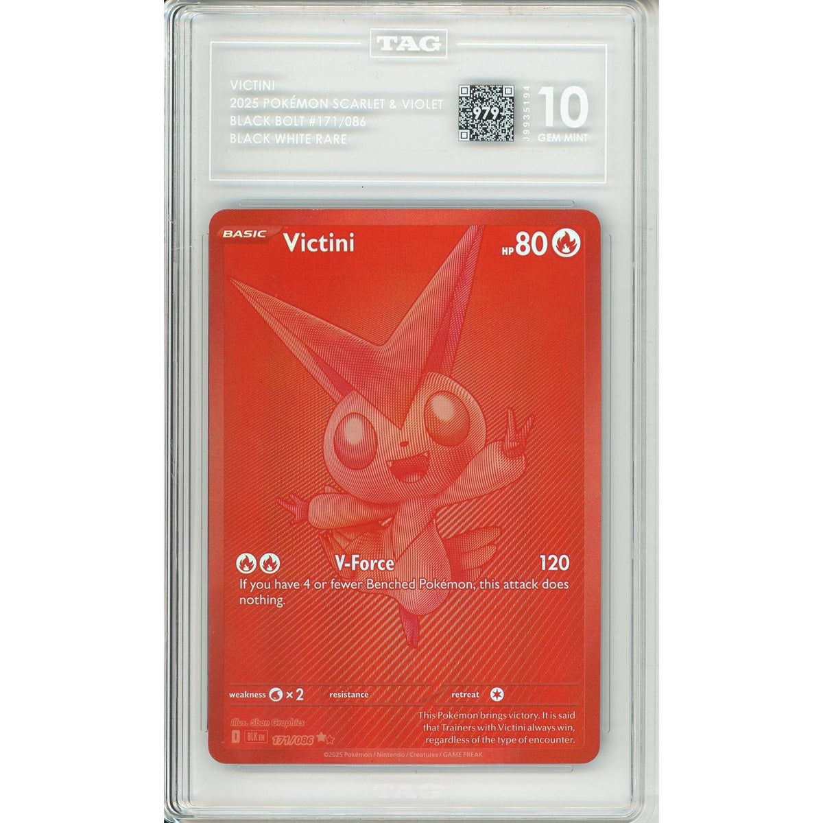 Pokemon Graded: Victini 171/86 Black Bolt (2025) Red Monochrome Holo Tag 10