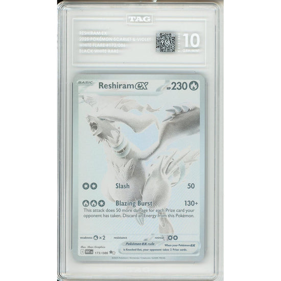 Pokemon Graded: Reshiram Ex 173/86 White Flare (2025) White Monochrome Holo Tag 10