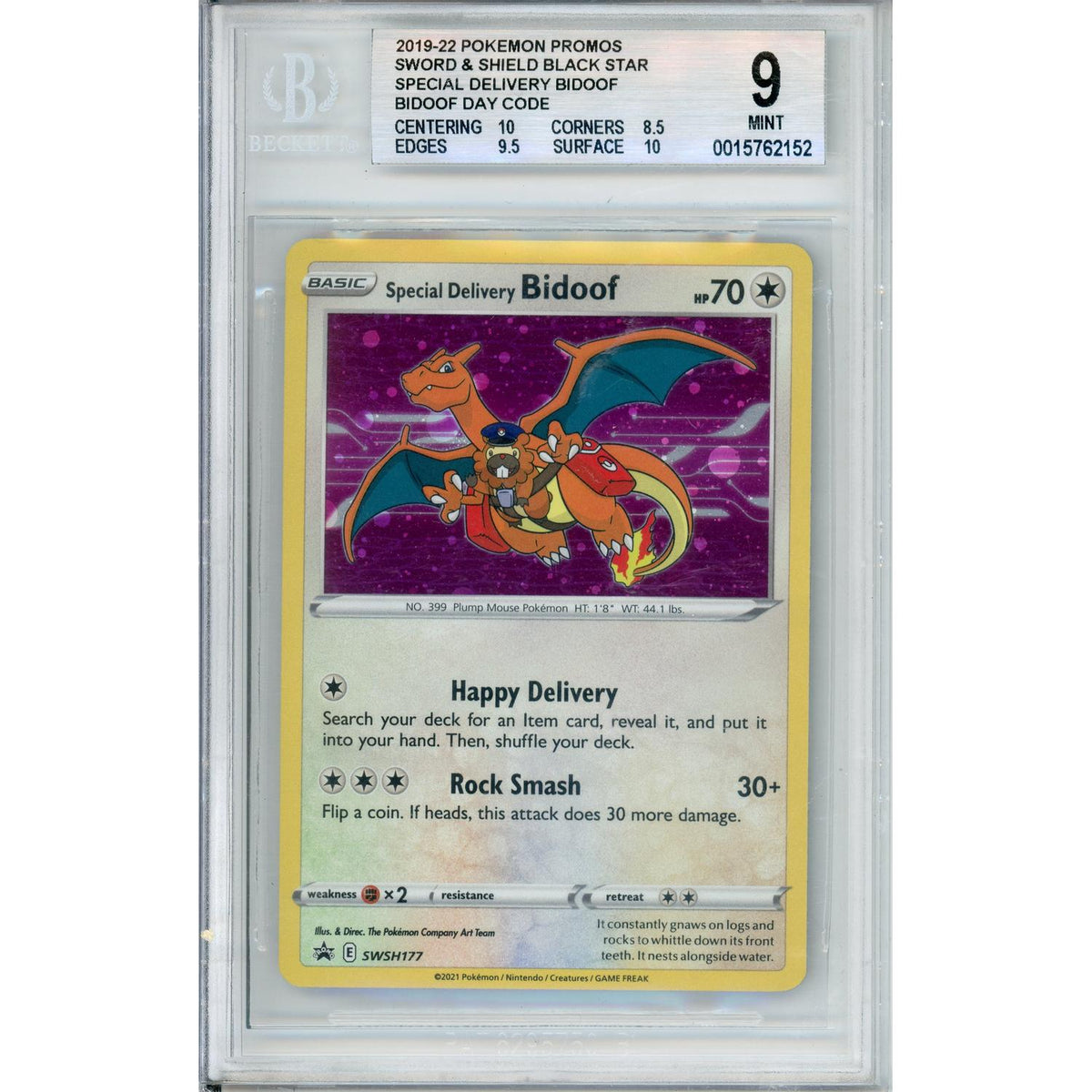 Pokemon Graded: Special Delivery Bidoof #Swsh177 Sword & Shield (2021) Beckett 9