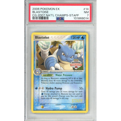 Pokemon Graded: Blastoise 14/100 National Championships Staff (2006) Stamped PSA 7