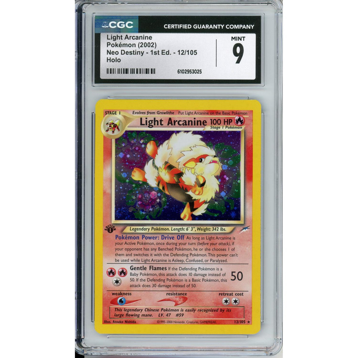 Pokemon Graded: Light Arcanine 1St Edition 12/105 Neo Destiny (2002) Holo CGC 9