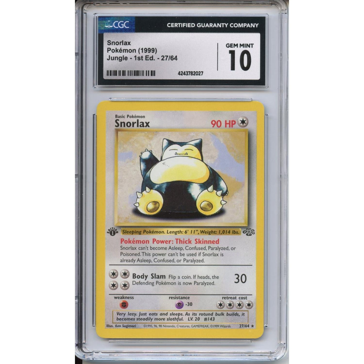 Pokemon Graded: Snorlax 1St Edition 27/64 Jungle (1999) CGC 10