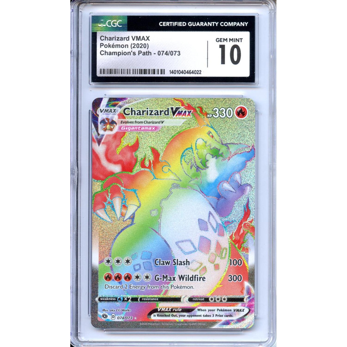 Pokemon Graded: Charizard Vmax 74/73 Champion's Path (2020) Rainbow Holo Rare CGC 10