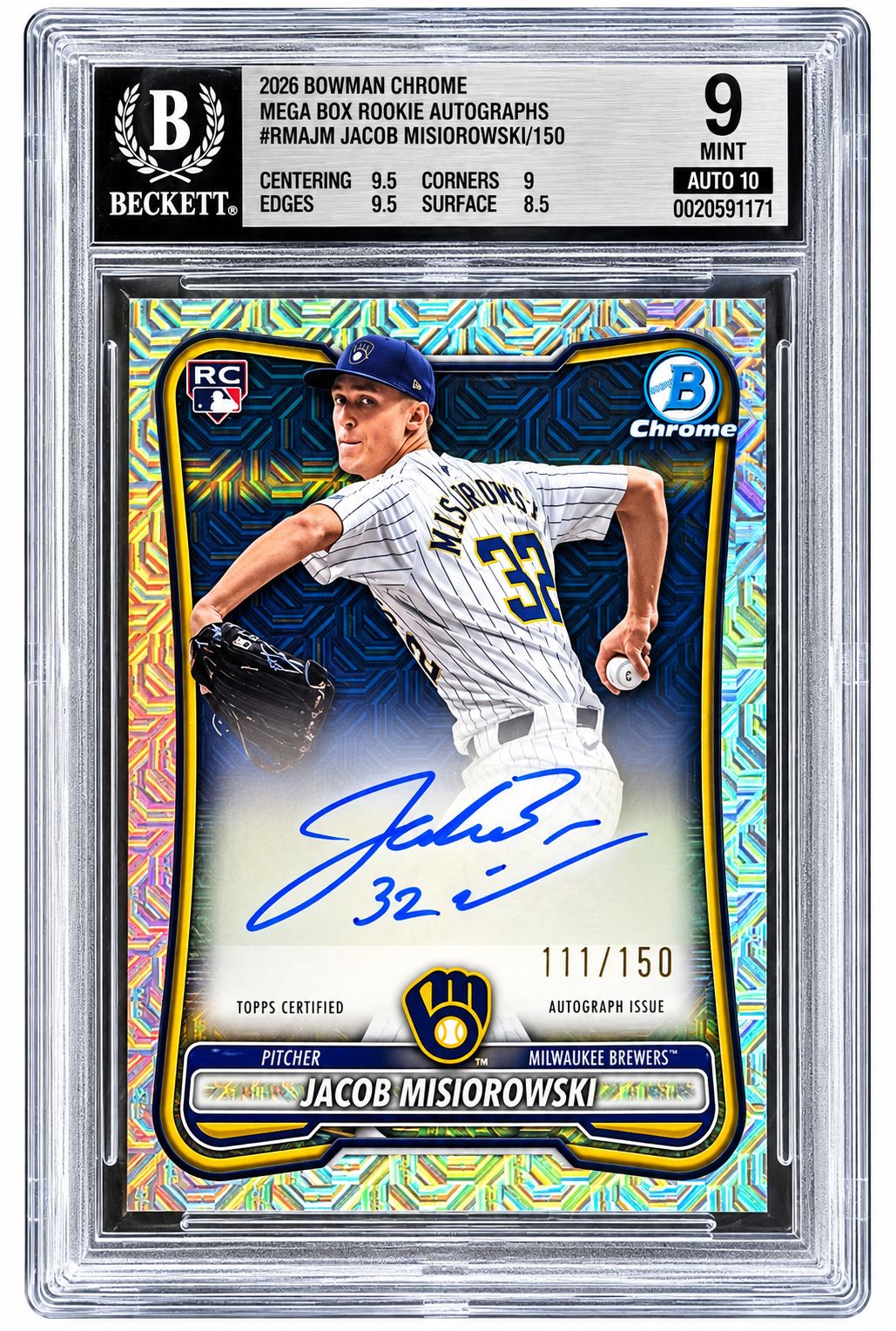 2026 Bowman Chrome #RMAJM Jacob Misiorowski Rookie Card 111/150 BAS 9 Auto 10