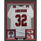 Framed Autographed/Signed Jamal Anderson 35x39 Atlanta White Football Jersey JSA COA