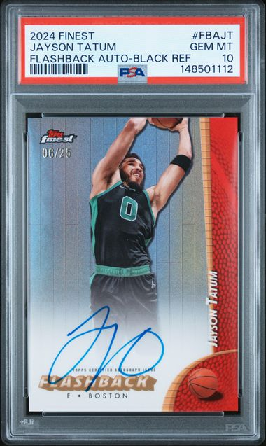 2024 Topps Finest Flashback Autographs - Jayson Tatum Black Refractor 06/25 PSA 10