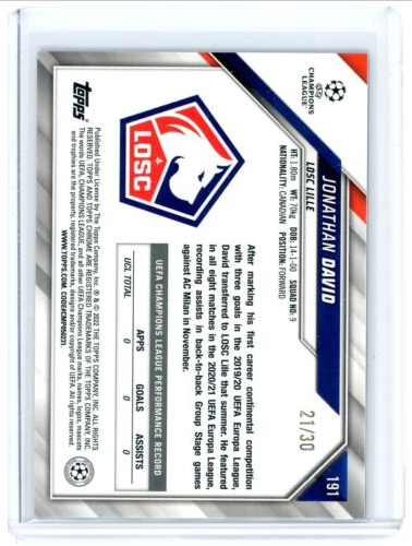 Jonathan David 2022 Topps Chrome Ucl Black/Gold Star #'D 21/30 Rookie Card