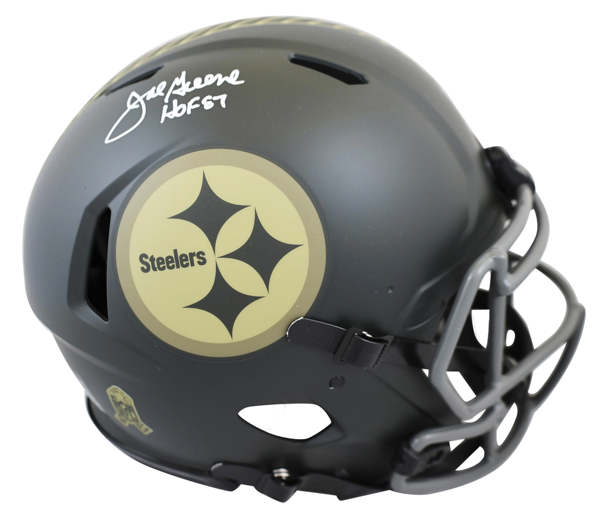 Mean Joe Green (Hof) Signed Pittsburgh Steelers Full-Size Authentic On-Field Salute To Service Speed Helmet (Beckett) W/ Case