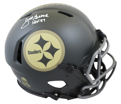 Mean Joe Green (Hof) Signed Pittsburgh Steelers Full-Size Authentic On-Field Salute To Service Speed Helmet (Beckett) W/ Case