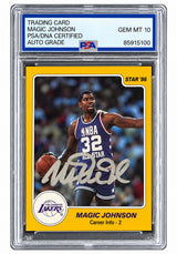 Magic Johnson Signed On Card 1986 Star #7 Lakers Trading Card PSA/DNA Gem MT 10